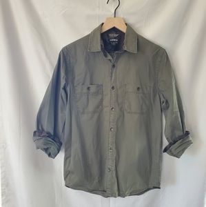 Express Army Green Button Down w/Camo Detail